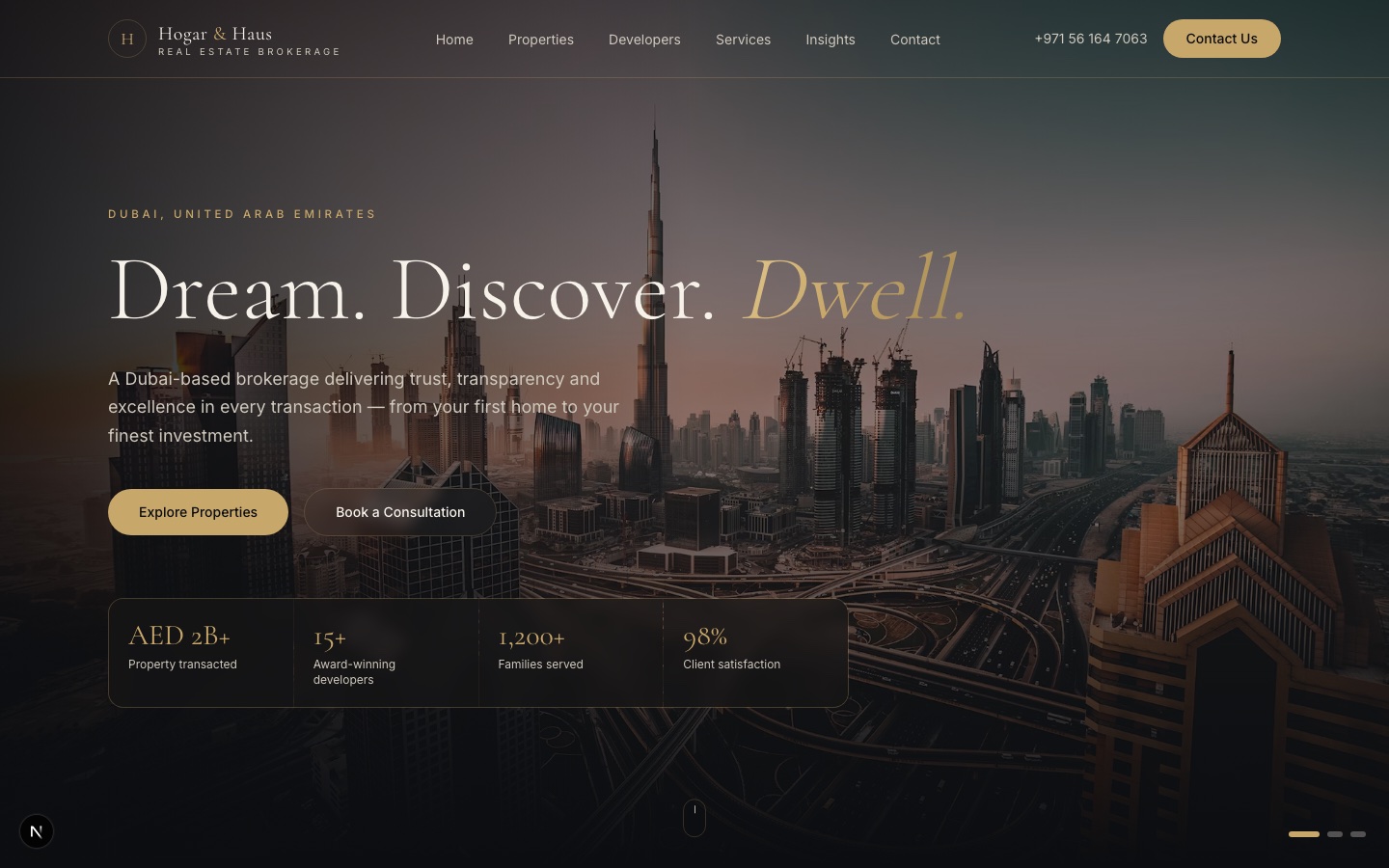 Hogar & Haus: a brokerage-grade real estate site for a Dubai client