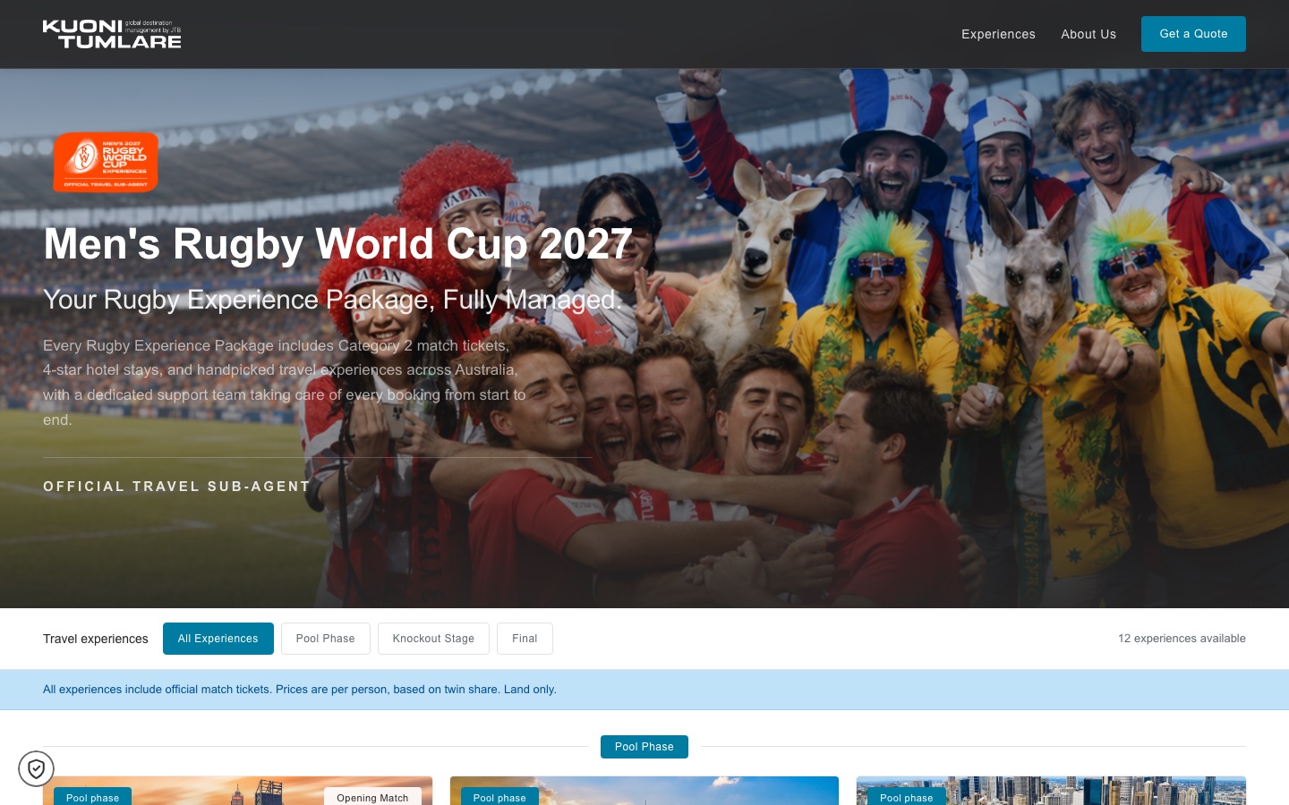 Kuoni Tumlare B2B: first screen of the live site