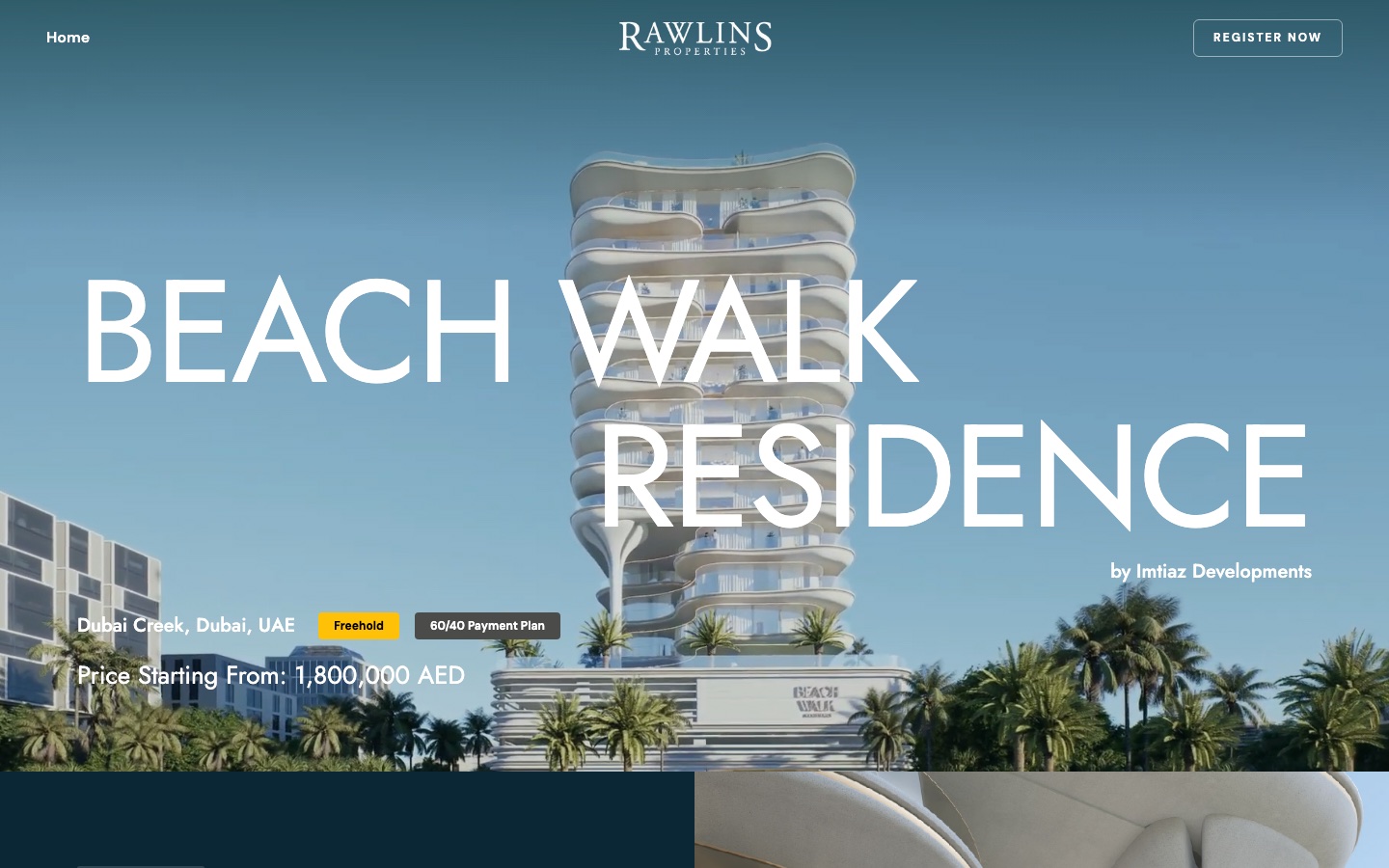 Rawlins Properties: a single-development sales site with a viewing-booking flow