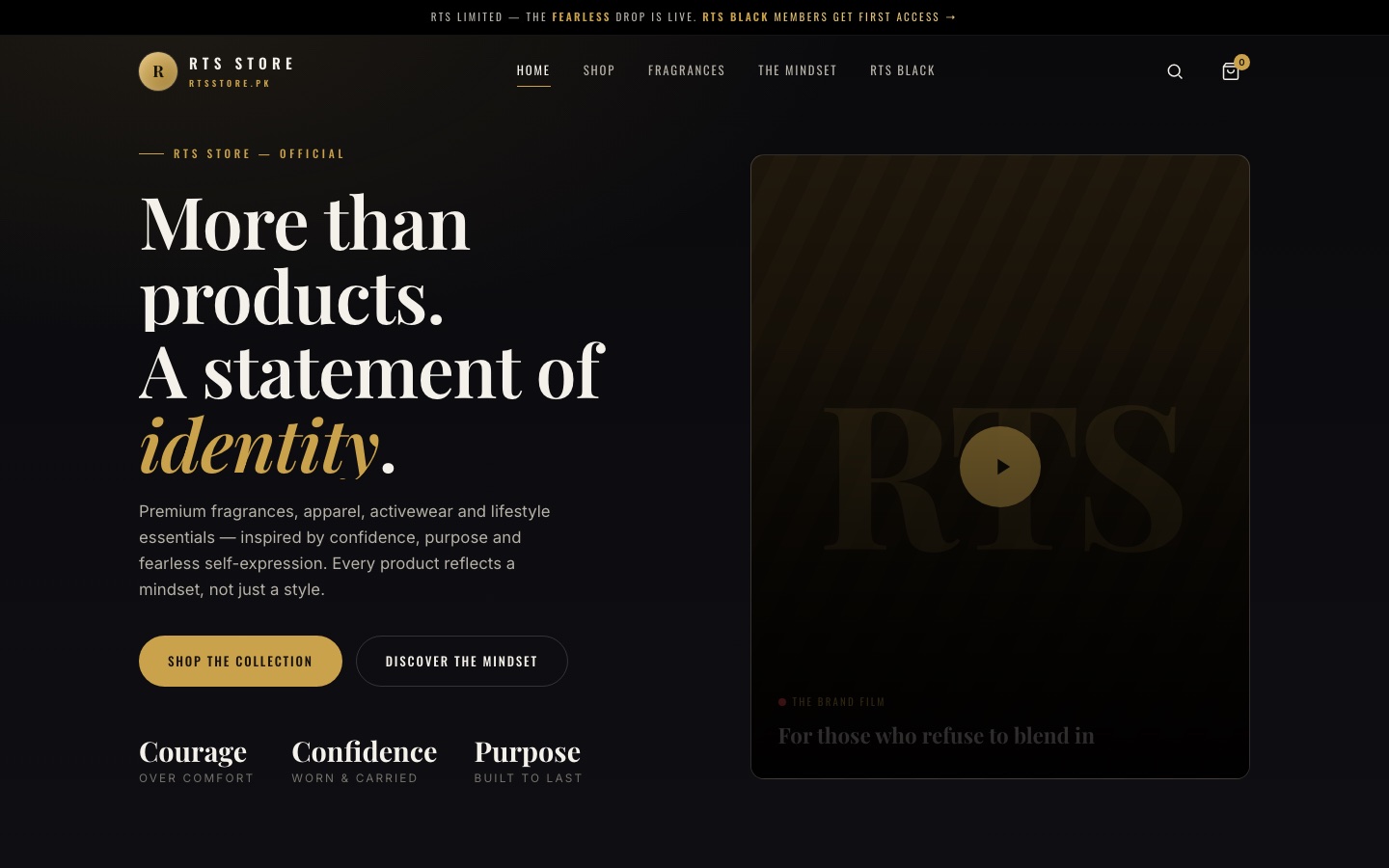 RTS Store: one brand system, two complete visual directions