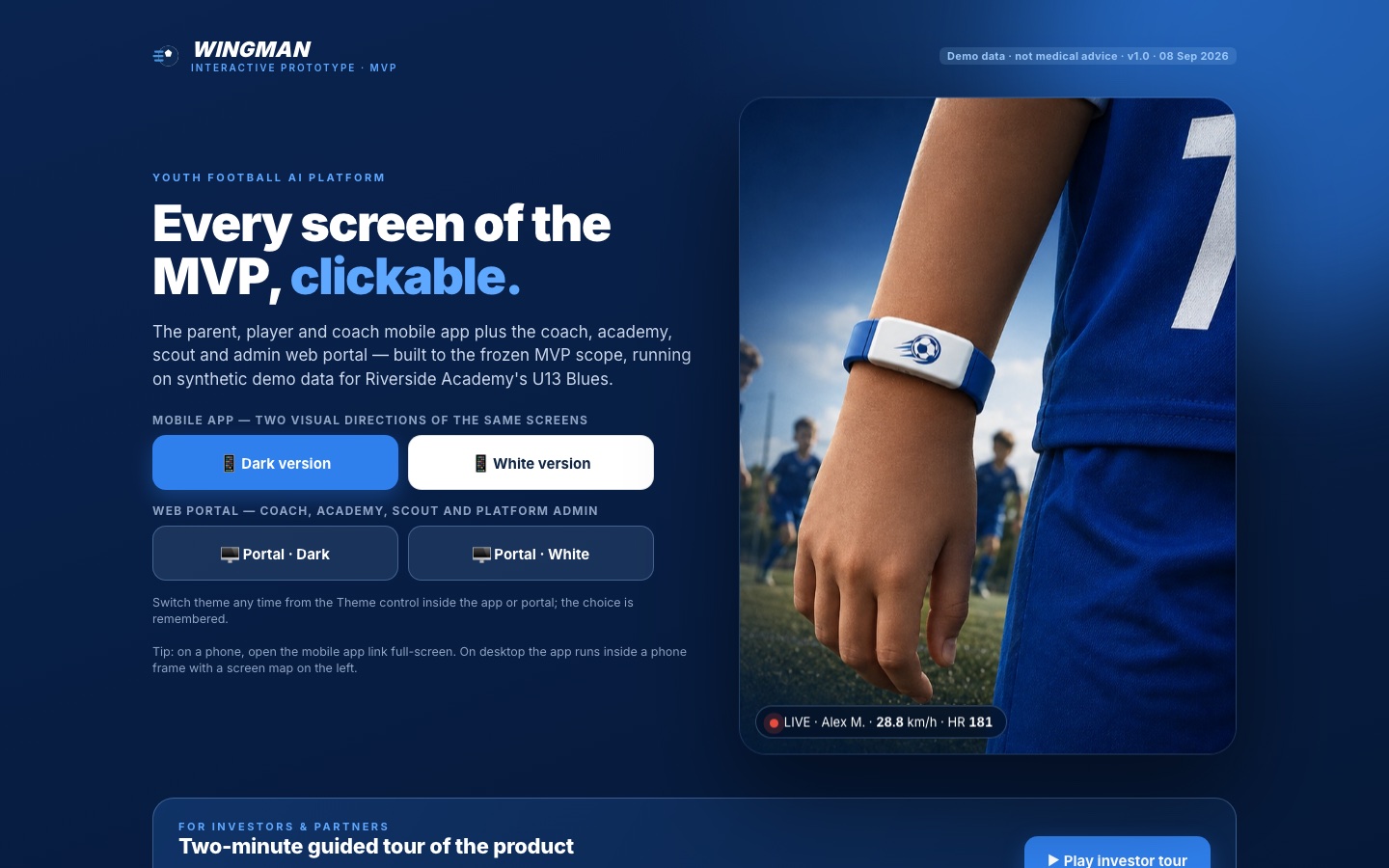 WINGMAN: a 43-screen clickable prototype for a youth football platform